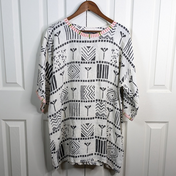 Gudrun Sjödén Tunic Dress Large Block Print Linen Lagenlook Art to Wear Scandi - Picture 3 of 15
